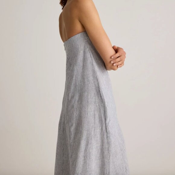 (Quince) 100% European Linen Strapless Maxi Dress - Blue Pinstripe - Picture 6 of 11